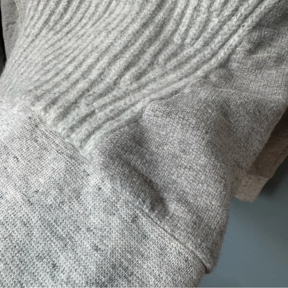 J.Crew Ribbed Wool Front Mixed Media Sweatshirt Pullover Gray Small